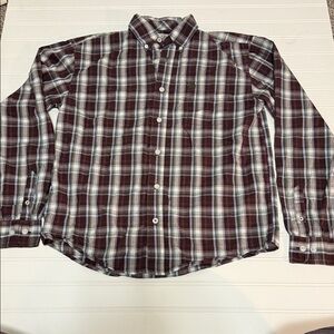 Cinch Kids Burgundy and White Plaid Button-Down Shirt Size 14